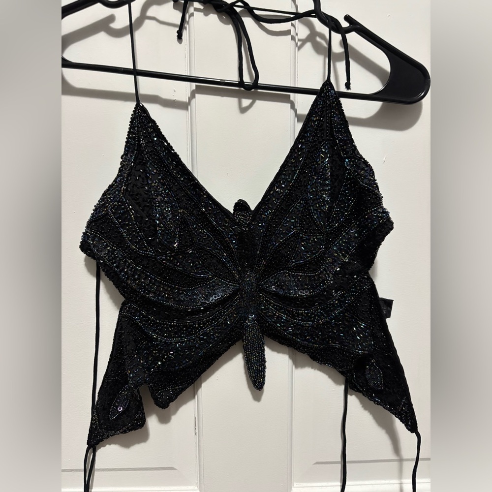 Vanity Black Glitter Butterfly Camisole